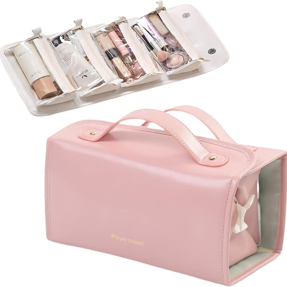 Large Capacity Organizer - Premium PU Leather Cosmetic Case with 4 Removable Div